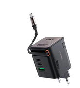 Зарядное устройство MICRODIA SMARTCube™ POWERCord мощностью 100 Вт с GaN Pro, встроенным кабелем USB-C и двумя выходами USB-C PD и USB-A